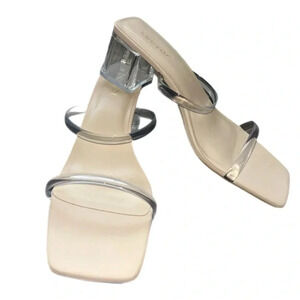 Leevar Beige Translucent Strap Sandals Chunky Heel Square Toe Women’s Size 10